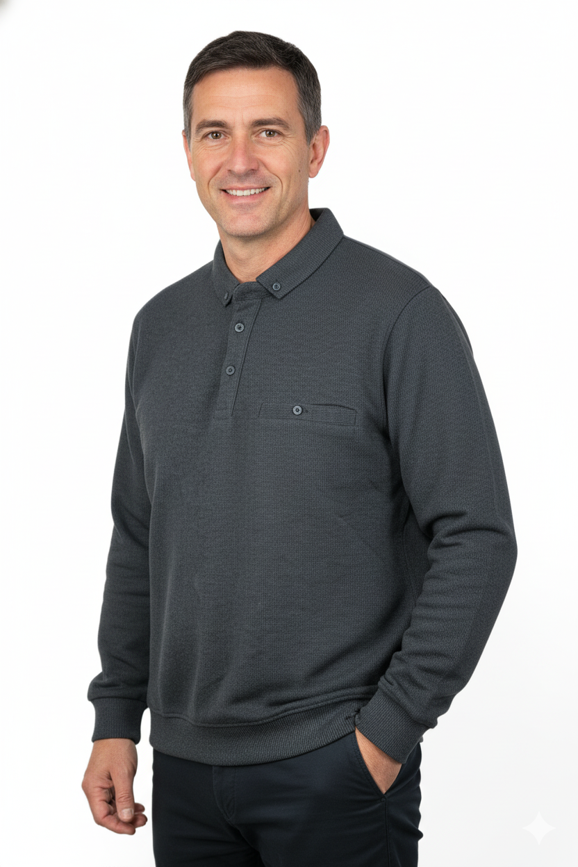 Oppland Erkek Kışlık Kazak Polo Yaka Oxford Fleto Cepli Dokulu Rahat Kesim Tam Kalıp